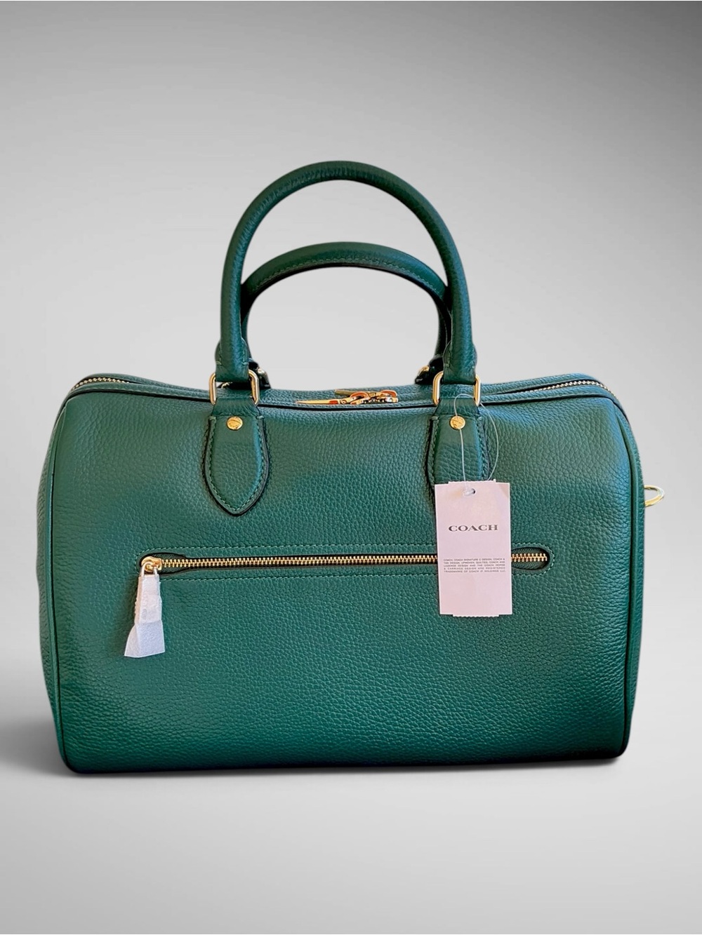 Coach Rowan Large Satchel Emerald Green Pebble Leather Gold Hardware NWT - Picture 3 of 12